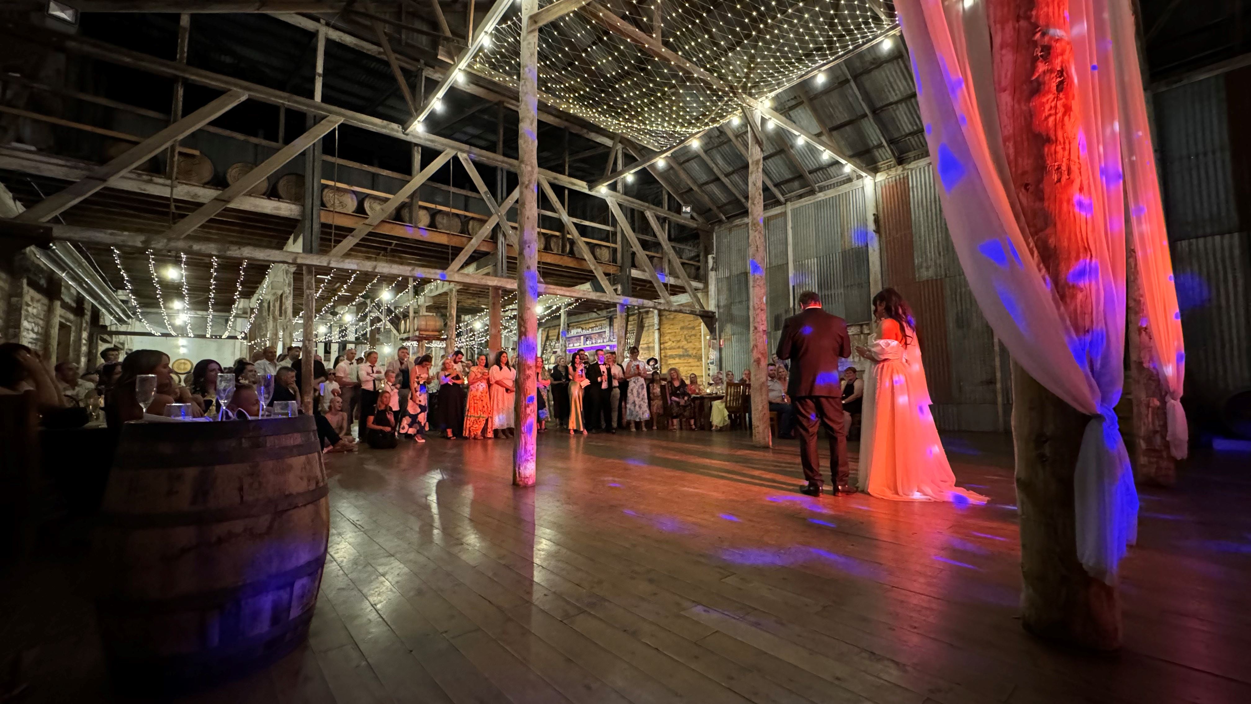 Wedding production lighting and dance floor at Melbourne venue